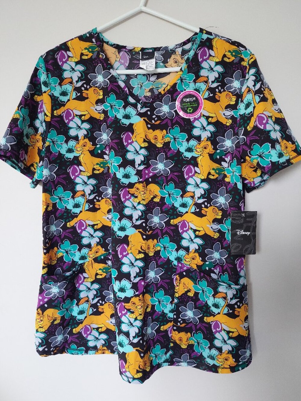 Disney The Lion King Simba Print Women's L Scrub Top New